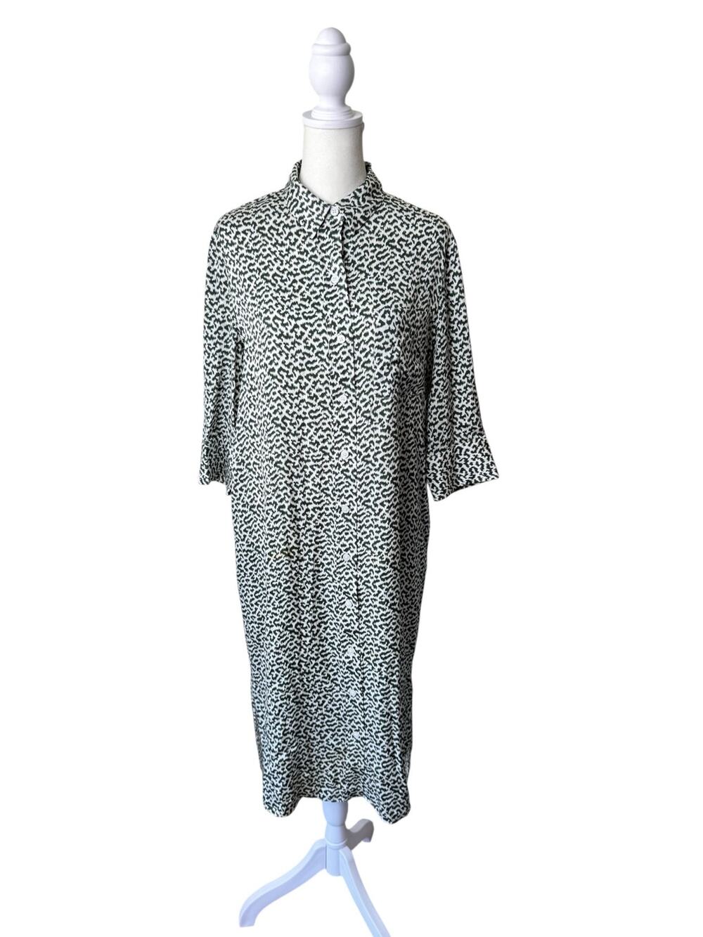 NORDSTROM Signature Silk Blend Printed Midi Shirt Dress Size 4 Green White